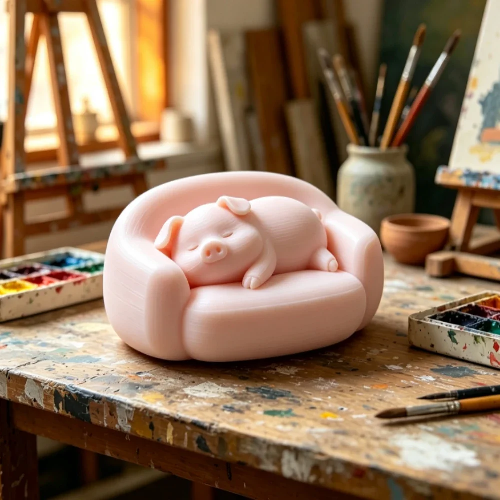 Cartoon Lazy Pig Statues Ornament 3D Print Sleepy Pig on Sofa Figurines Cute Table Decor Mini Animal Sculpture Home Office Decor