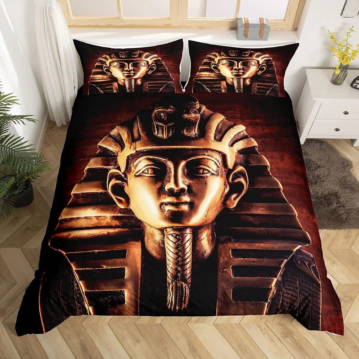 Pharaoh Duvet Cover Bedding Ancient Egypt Tribe Decor Cover Set for Adult Women Boys Egyptian Pyramids Exotic Style Duvet Cover