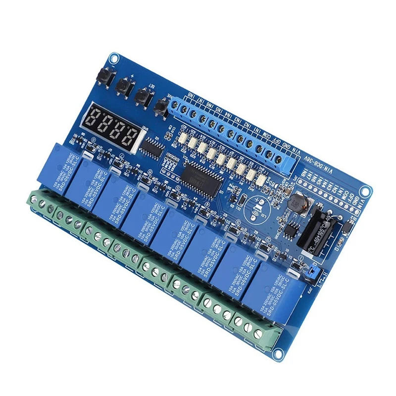 4-значный светодиодный 8-36 В постоянного тока, 8-канальный многофункциональный релейный модуль управления с индикатором питания, релейный индикатор всасывания