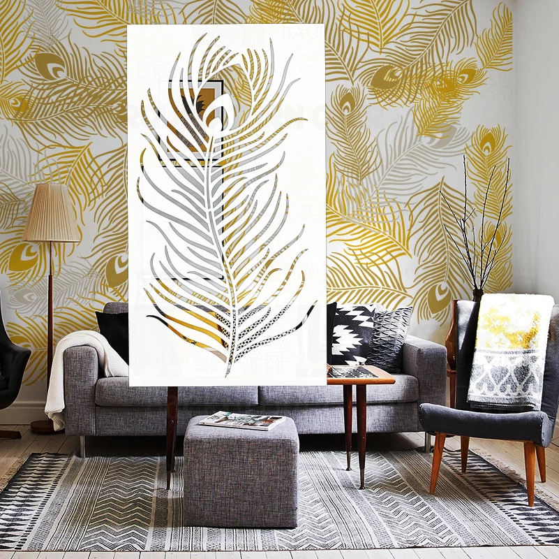 

Large Peacock Feather Stencil Wall 40cm-80cm Decorative Plaster Template for Painting Furniture Makers Roller S224