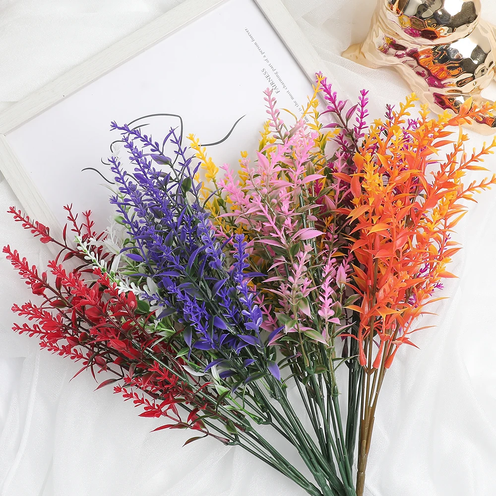 Artificial Flower Plastic Lavender Fake Plant Wedding Home Garden Decoration Bridal Bouquet Photography Props Household Products