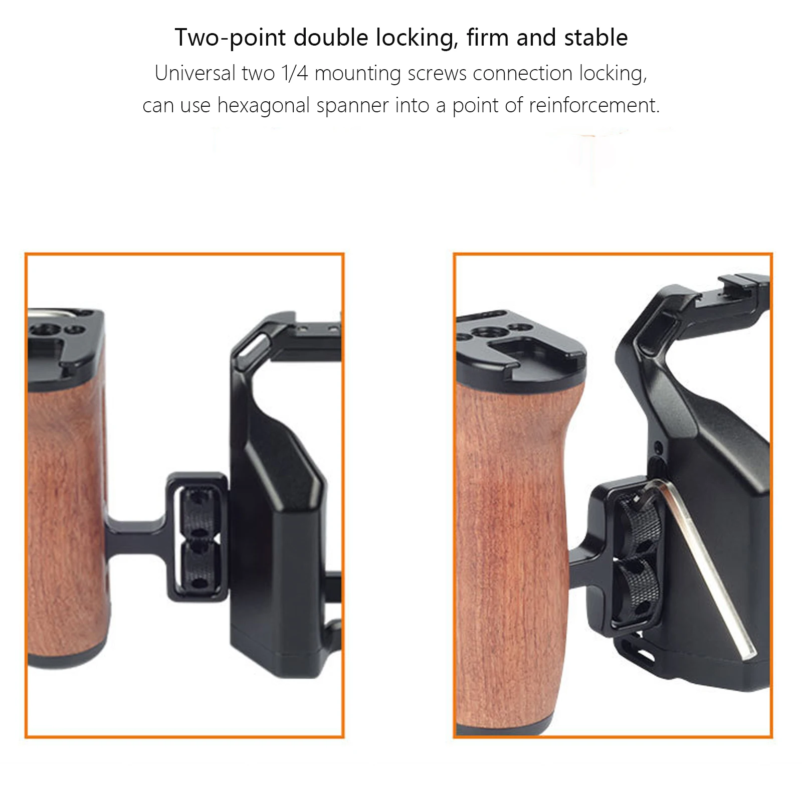 Universal Camera Cage Side Handle for Sony Canon Nikon Camera Cage Wooden Handle Grip Cold Shoe for Mic Video Light