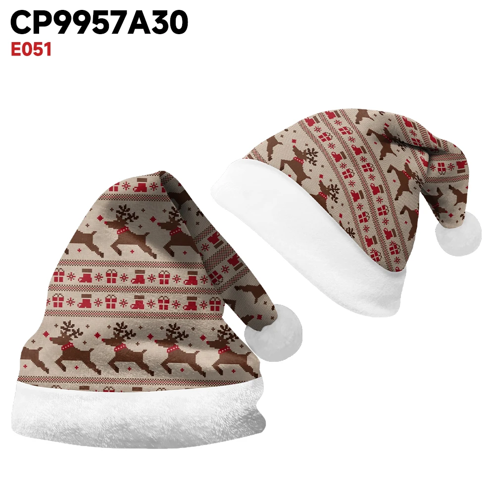 Fashionable winter atmosphere Christmas hat rice dumpling mosaic deer print party, daily warmth and comfort