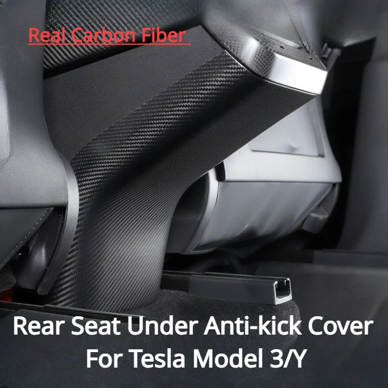 

For Tesla Model 3/Y 2021-2023 Air Outlet Cover Real Carbon Fiber Rear Seat Under Rear Anti-kick Cover Car Accessories 3K240G