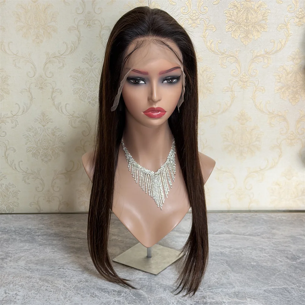 

20-дюймовый парик из натуральных волос, шелковисто-прямой, темно-коричневый, с кружевной передней частью 13x4, HD-кружевной фронтальный парик, бразильские волосы для женщин, безклеевые парики