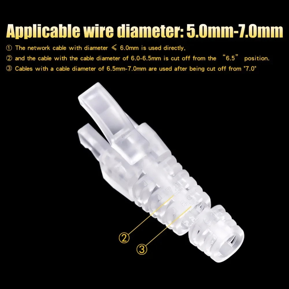 CNCOB Cat6 Transparent Rj45 Hut Stecker Schutz Kabel Cat 6a 5e Anschlüsse Hülse Blende 5,5-7,0 m 100 Stück