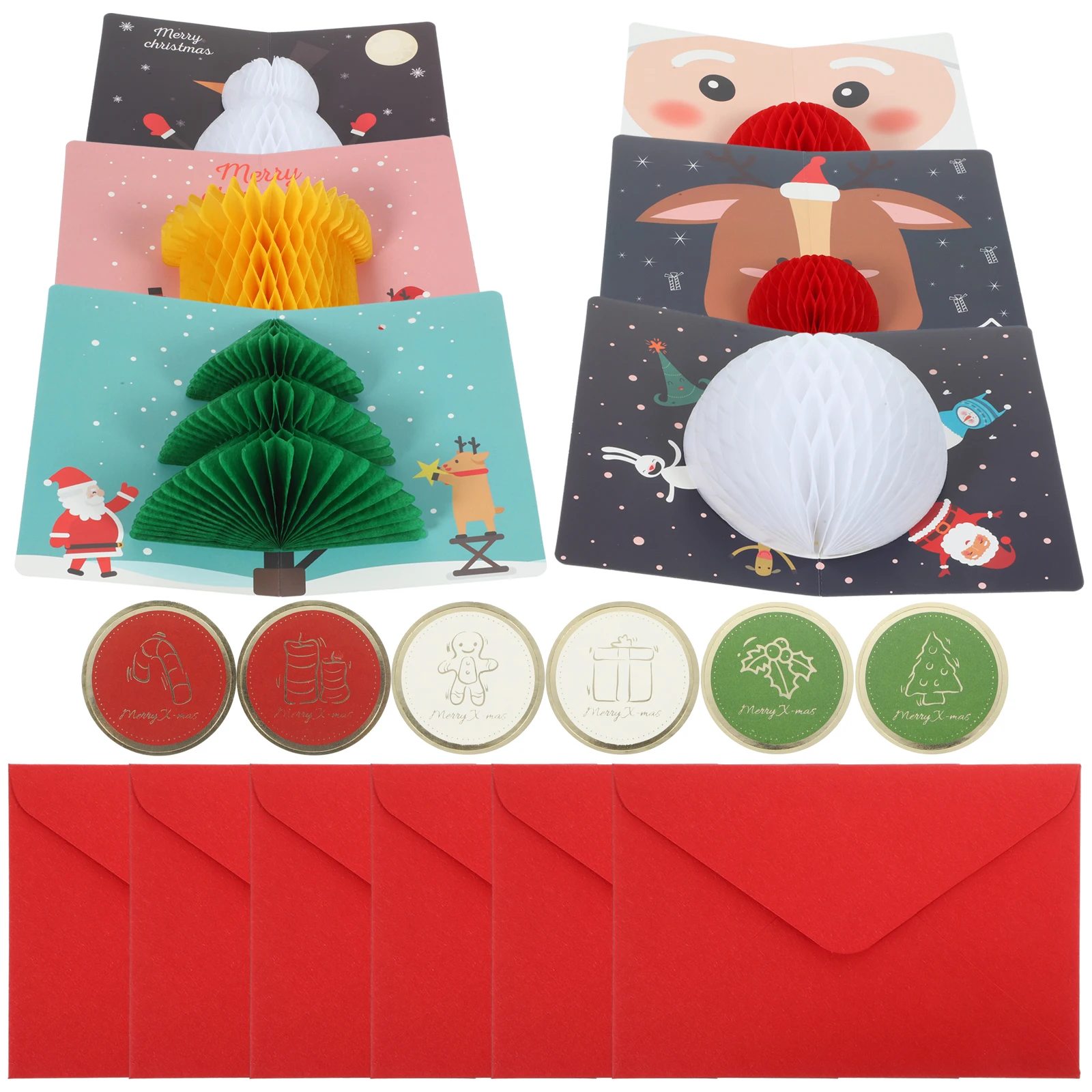 

6 Sets Christmas Cards Cute Holiday Decorations Beehive 3D Greeting Card Set Party Blessing Notes for Family Friends Kids Paper