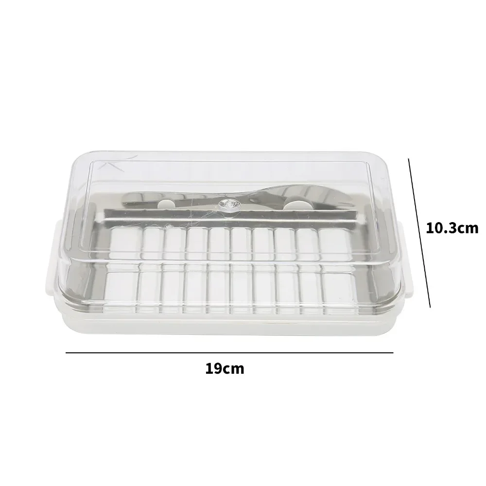 Stainless Steel Butter Cutter Box Cheese Storage Container with Transparent Cover for Kitchen White Chassis, Butter cutting box