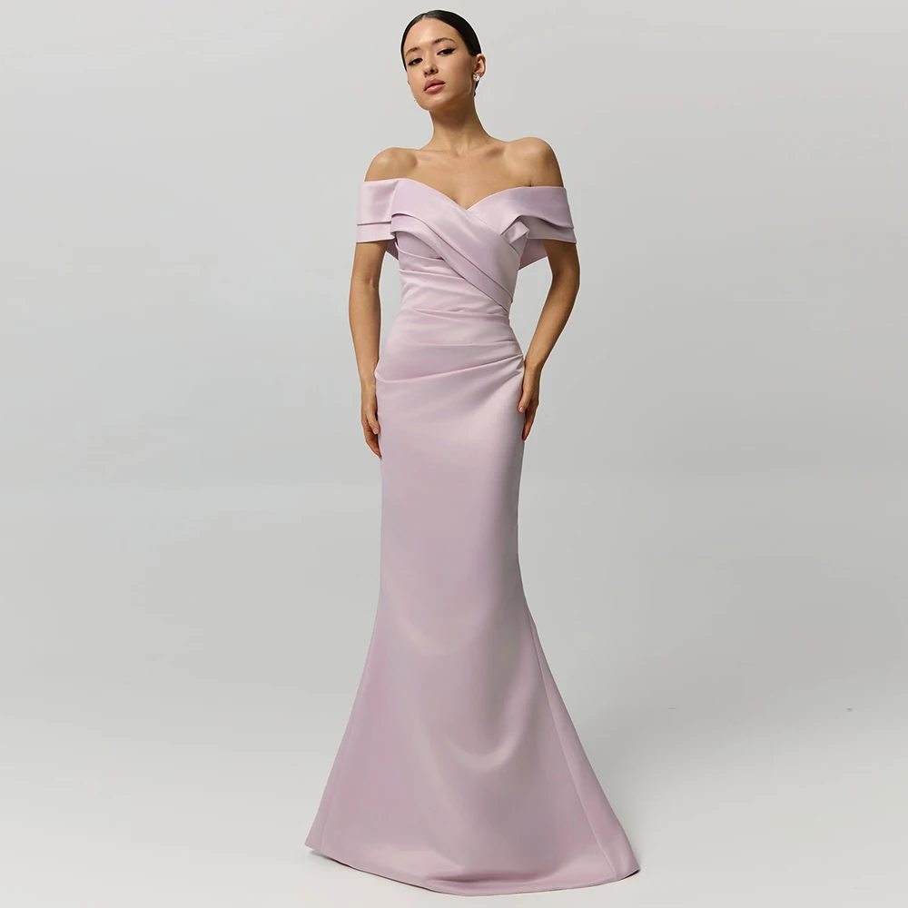 

Vanessa Lavender Off-the-Shoulder Pleats Satin Mermaid Evening Gown 2026 Customized Sweetheart Saudi Arabia Celebrity Dress
