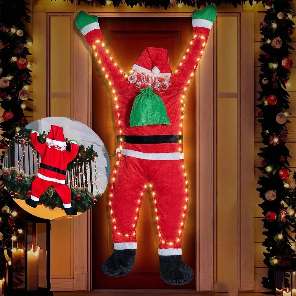 

1,7 м блестящая стена для скалолазания, Рождественский бархатный Санта-Клаус, подвесная оконная вешалка, декор, настенный рождественский уличный дымоход De