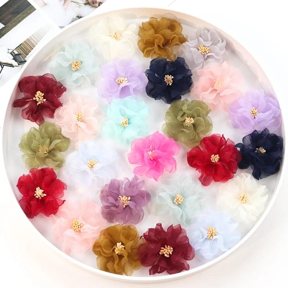 레트로 수제 3D 폴리에스터 천 패치, DIY 의류, 헤드웨어 액세서리, 다목적 오간자 플라워 패치, 5 개