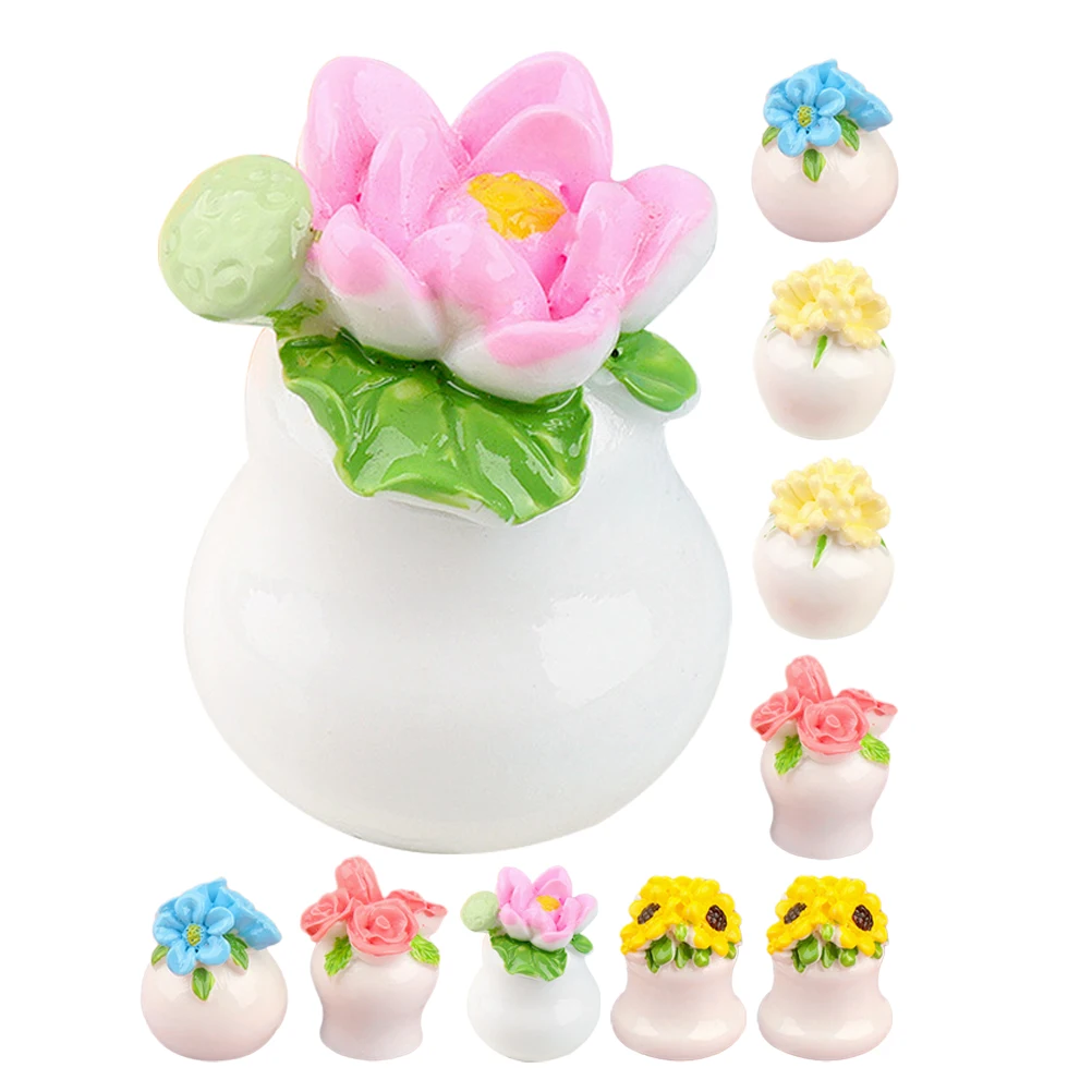 

15 Pcs Simulated Potted Bouquet Miniature Bonsai Adorn Artificial Flower Decoration Resin House Ornament