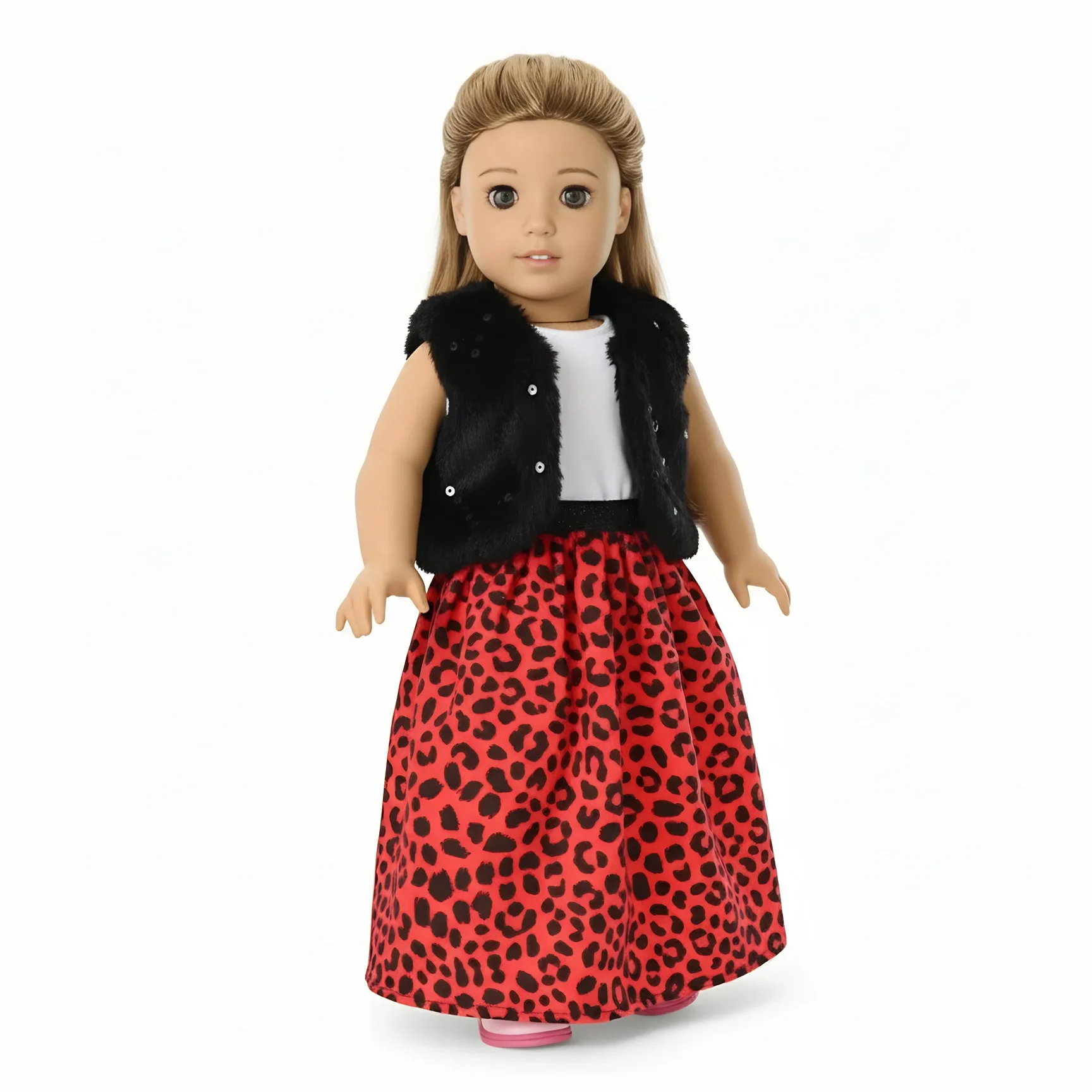 3개 세트 레오파드 프린트와 블랙 글리터 조끼 43cm 리본 베이비 인형 옷 액세서리 18인치 인형 소녀 장난감