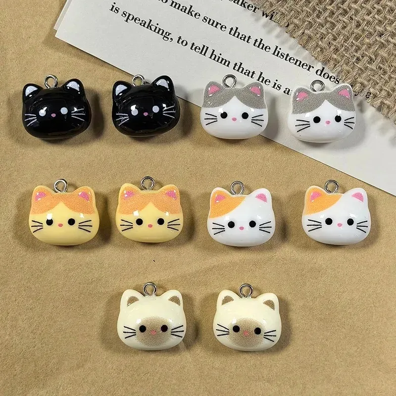 10Pcs Cartoon Black White Kitten Resin Charms, Lovely Mini Cat Animal Pendants for DIY Earrings Bracelet Necklace Keychain image 4