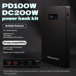 Two-way PD100W DC200W 18650Battery Welding No Battery 60000mah QC AFC Compatible 180w Game Laptop DIY Fast Charge Powerbank Case