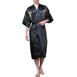 Robes de cetim para homens, roupão de seda, pijama, roupa de dormir, vestido de banho, quimono estilo chinês