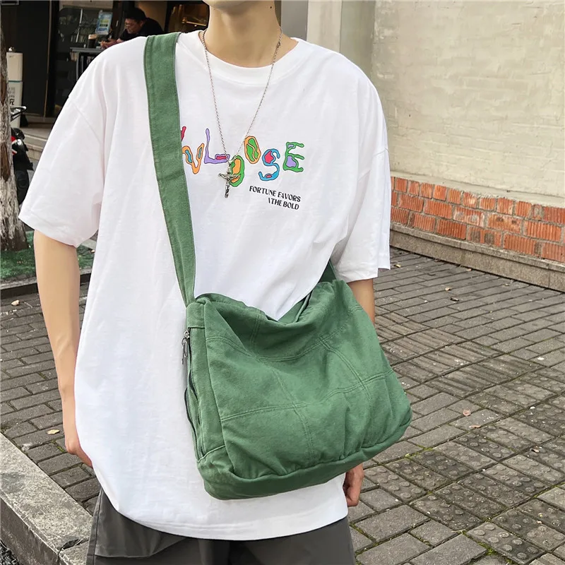 

Японская простая цветная холщовая сумка для пельменей, мужская большая вместительная студенческая сумка Harajuku, ленивая сумка через плечо, футболка...