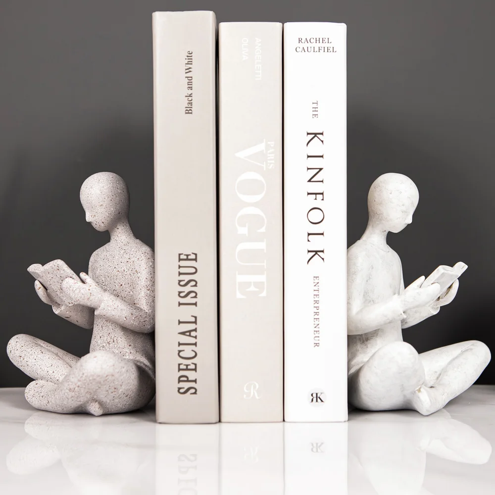 Abstract White Reading Bookend Nordic Simple Home Decoration Figures Resin Character Figurines Sitting Sculpture Bookshelf Decor