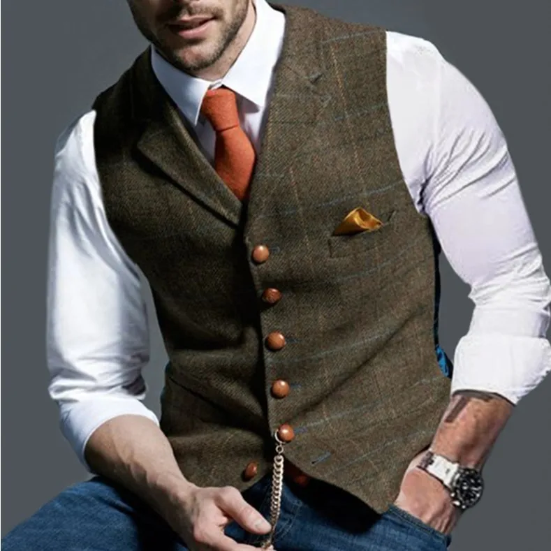 

Men's Slim Fit Plaid Vest Casual Spring Autumn Outerwear Faionable Knitted Top Quali Material Regular Sve Length