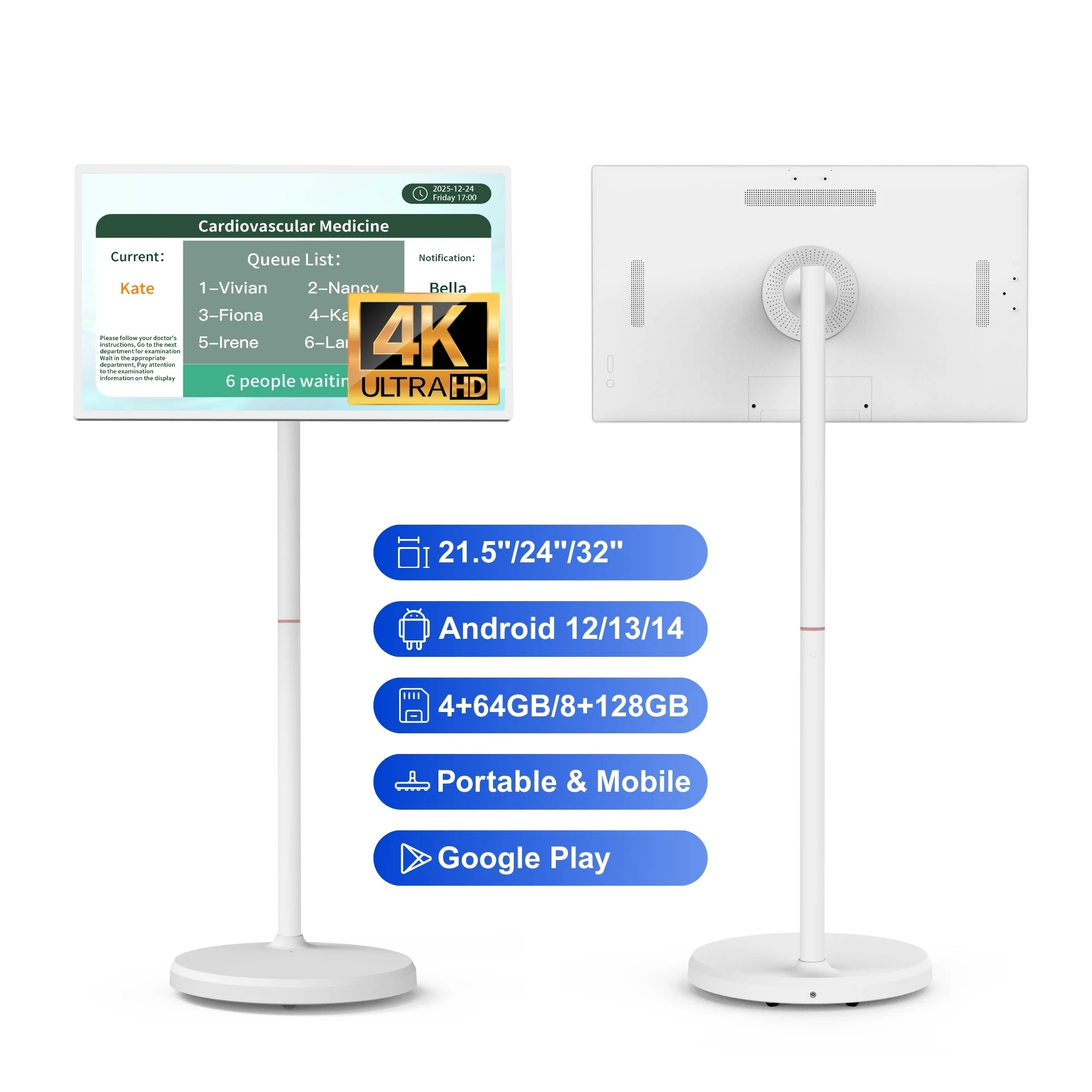 Monitor táctil portátil inteligente Android 13 4K de 32 pulgadas pantalla LCD FHD 8 + 128GB señalización Digital para menús y animaciones de restaurante