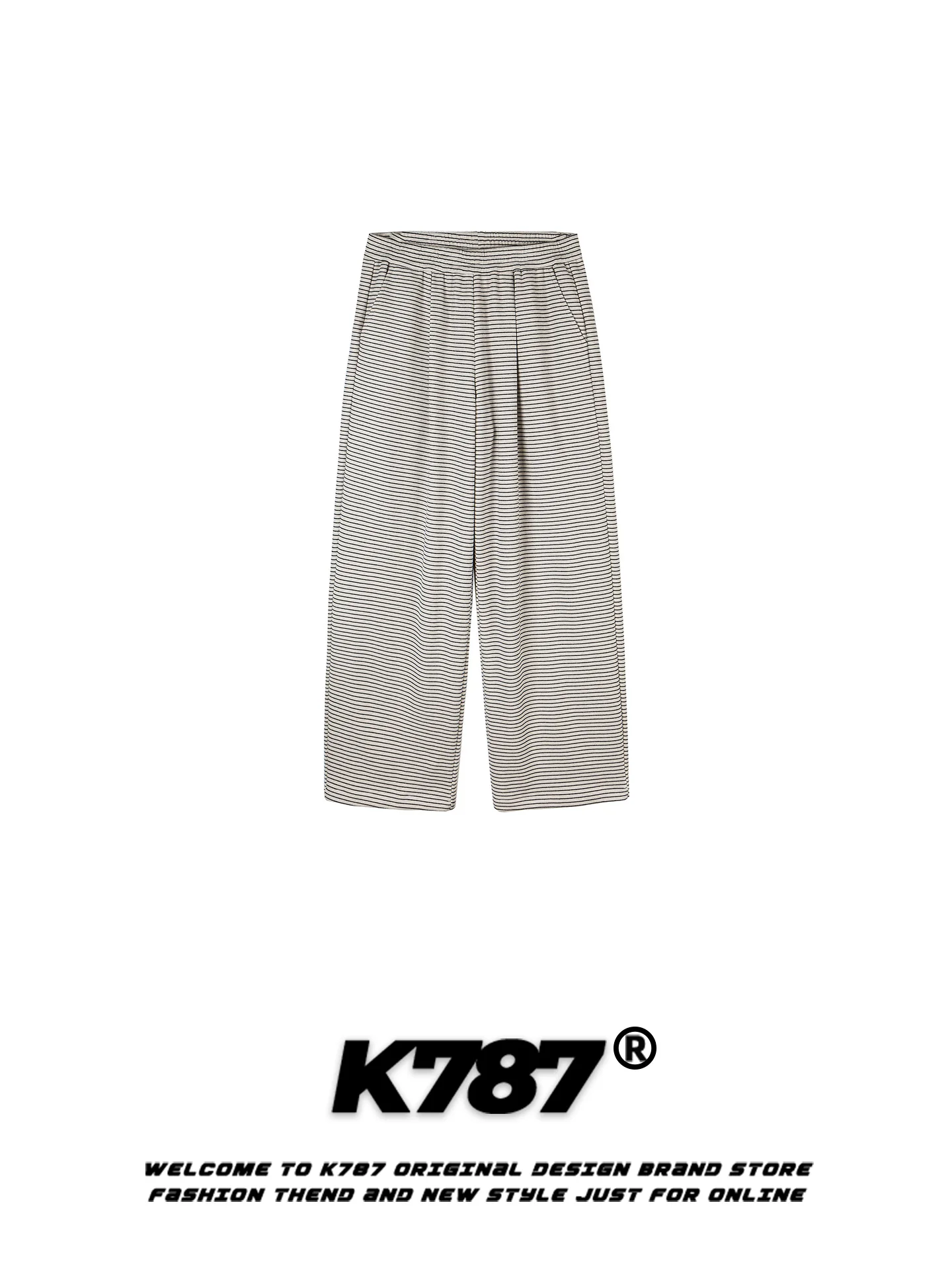 

Брюки K787 в американском ретро-стиле с полосками, на шнурке, повседневные, свободные, с высокой талией, прямые, широкие, длинные