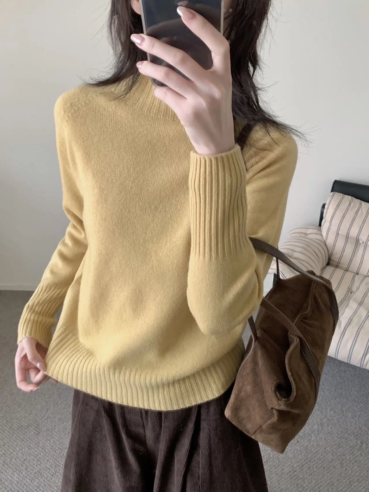 

Autumn and Winter Women's Woolen Sweater Korean Style Solid Color Base Sweater 100 Wool Knitted Sweater Sweater