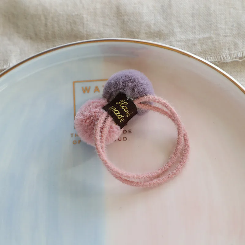 1 قطعة كرة الفراء ربطات العنق الهوائية المرنة الفتيات ذيل حصان حامل الاطفال حبل رباط شعر الانحناء إكسسوارات الشعر مع فتاة جميلة #2