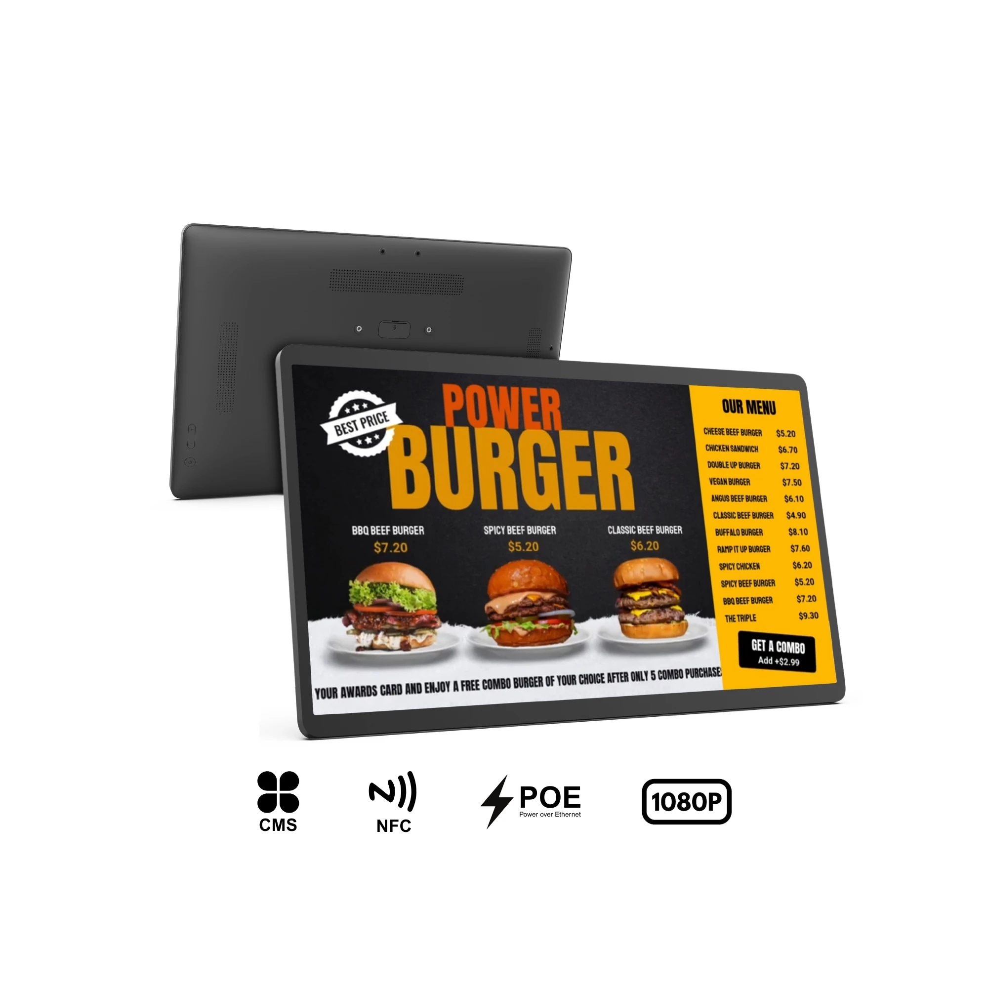 

24-дюймовый Android 14 FHD цифровой дисплей Signage с 4 + 32 ГБ дополнительным NFC POE 6 TOPS AI Performance сенсорный экран для делового использования