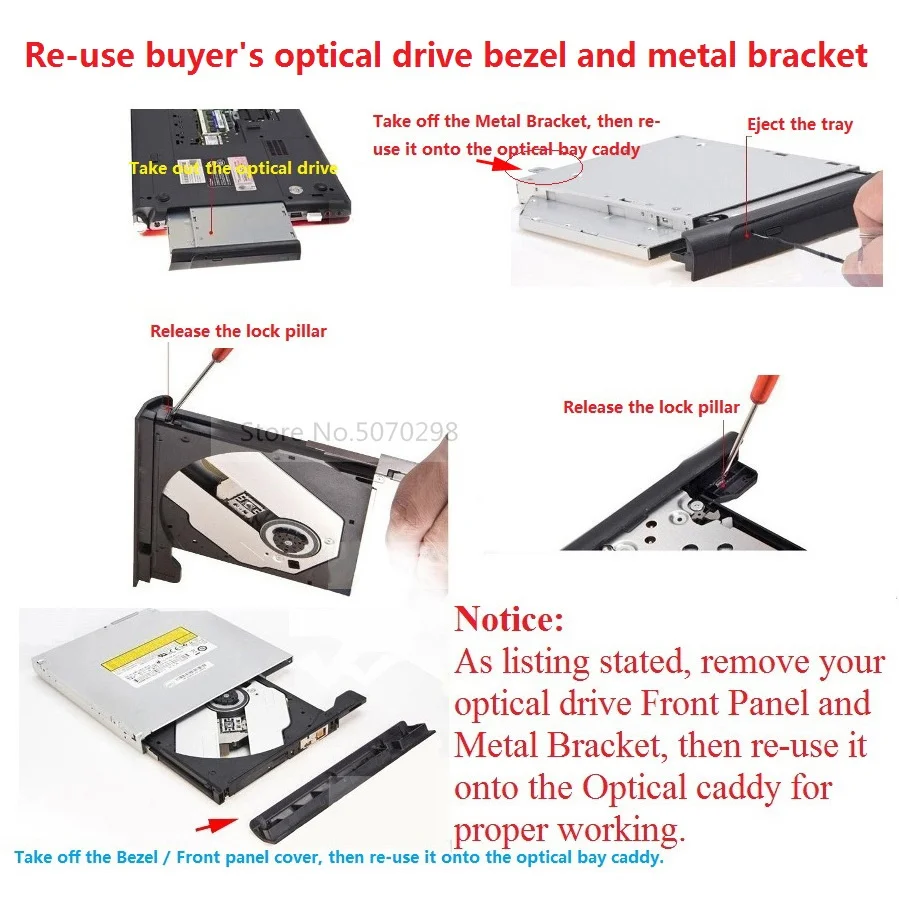 SATA 2nd HDD SSD Hard Drive Optical Caddy Frame for Acer ES1-533 Series ES1-533-C3VD ES1-533-C6PG E5-773g-57pn GUE1N DA-8AESH