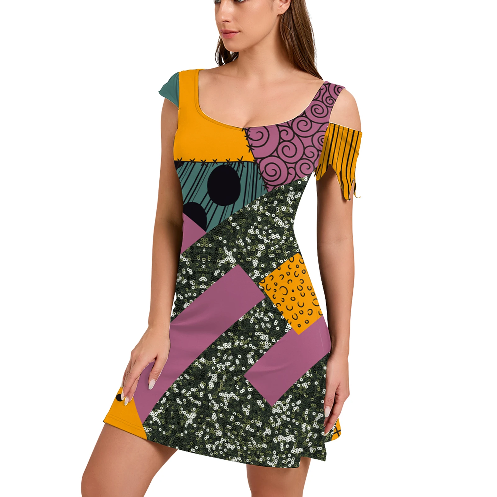 

New Sally Festival Clothing Halloween Cosplay Clothes Halloween Dresses Plus Size Skull Print Dress Casual Sleeveless Costumes