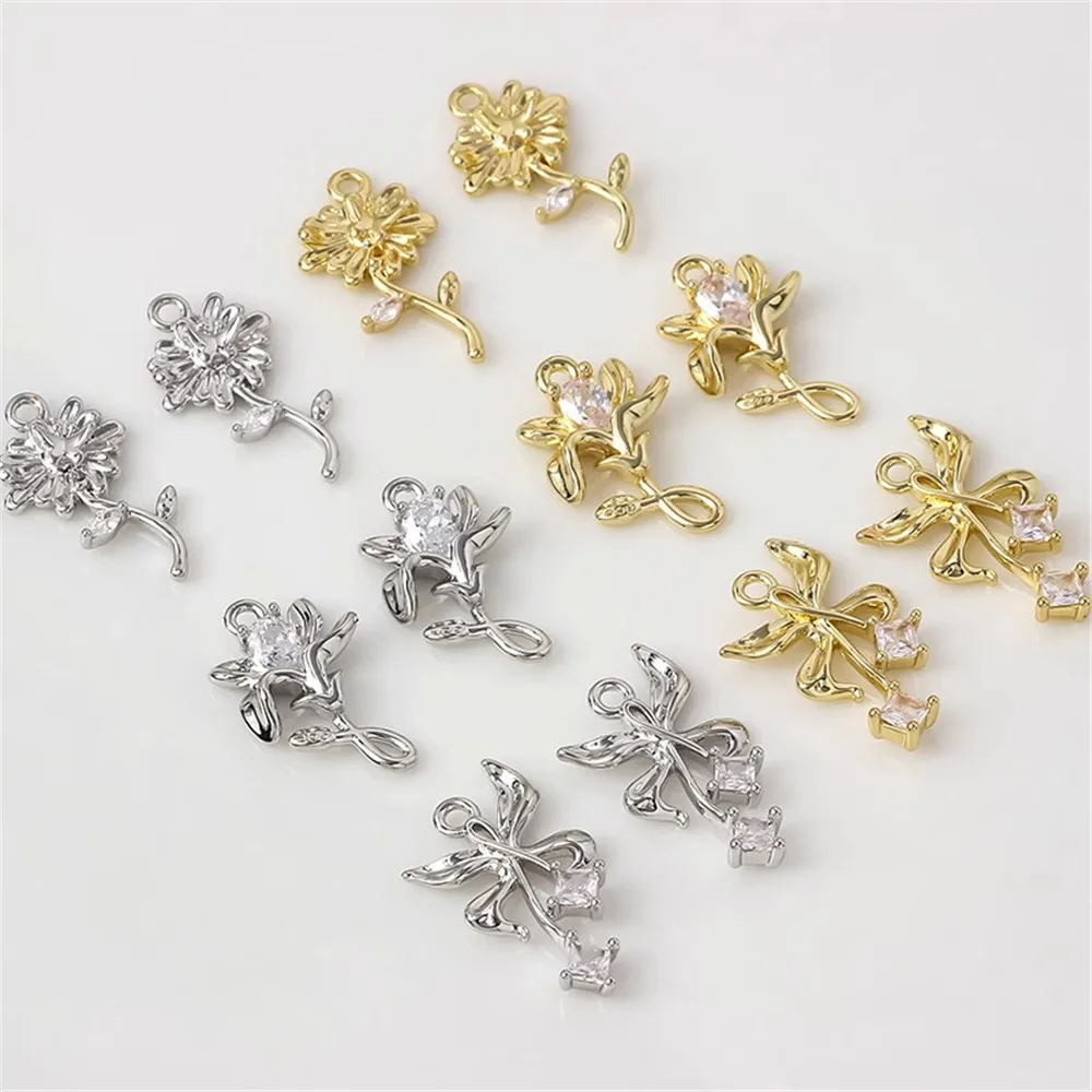 

DIY Handcrafted Earrings Bracelets Pendants 18K Copper Plating Gold Plating Zircon Inlaying Small Wrinkled Chrysanthemums Lilies