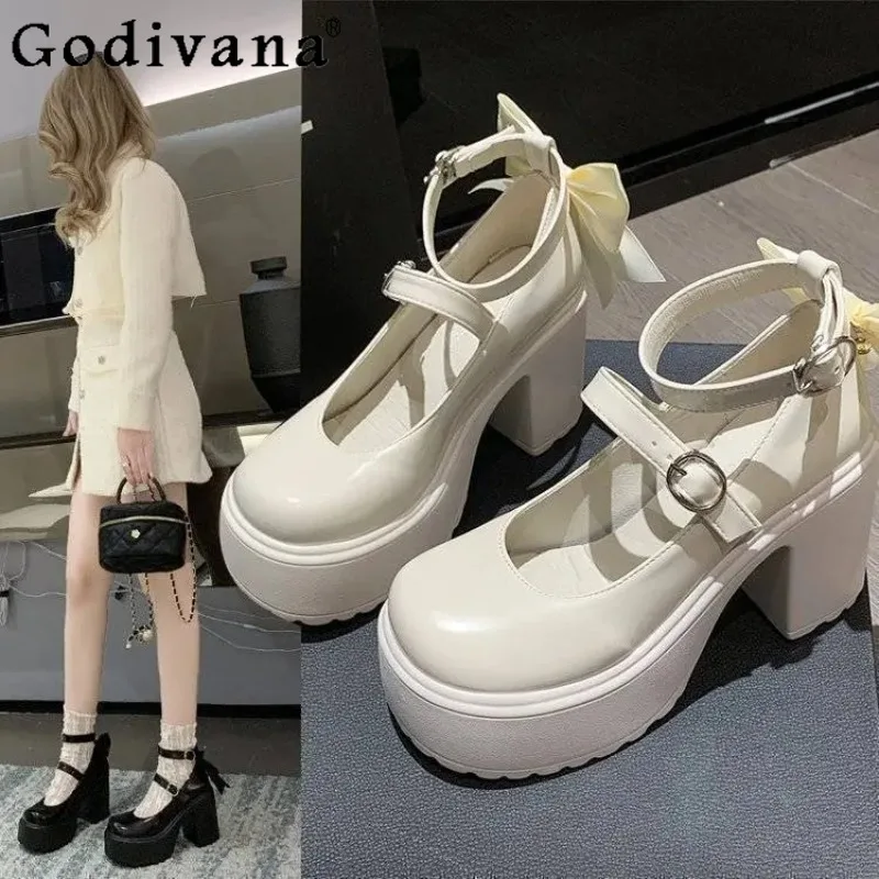 2025 primavera nova doce borboleta sapatos femininos originais lolita uma alça sapatos de salto grosso feminino verão sapatos de salto alto