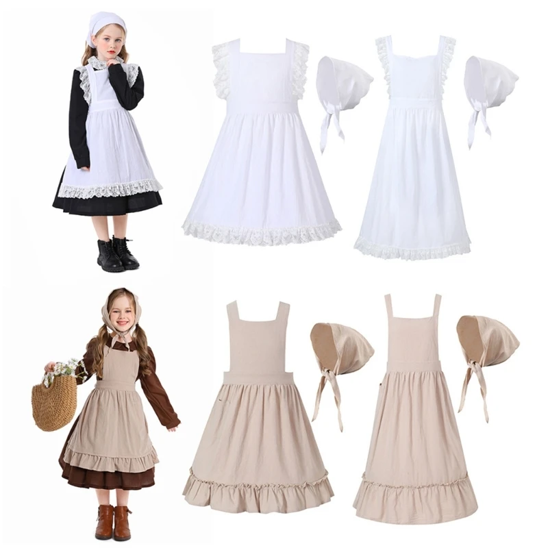 Ruffle Maid Costume Apron With Headdress, Cake Cooking Maid Apron French Maid Apron Costume with Adjustable Waist