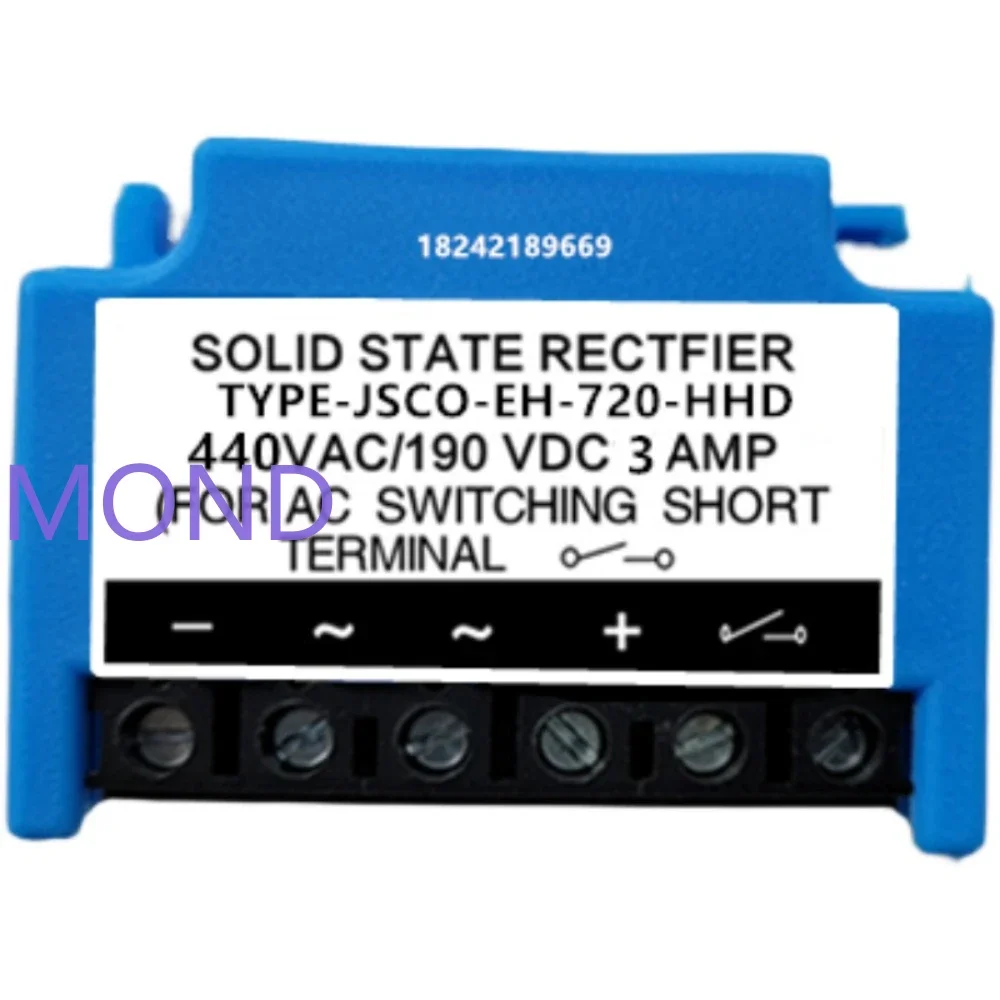 SOLID STATE RECTFIER JSCO-EH-720-HHD Brake Rectifier Module 440VAC/190 VDC 3 AMP for AC SWITCHING SHORT TERMINAL INPUT VOLTA