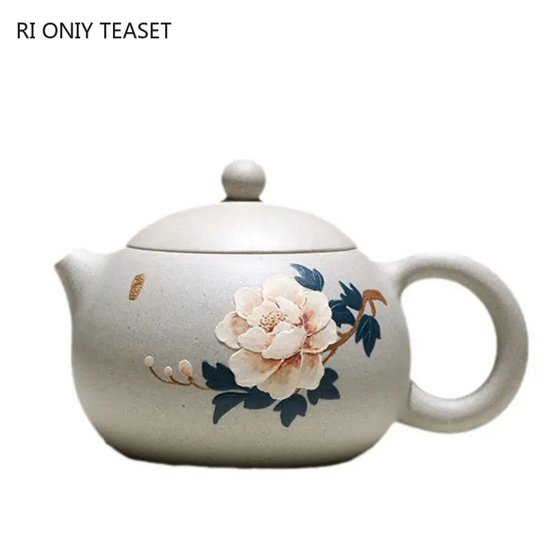 240ml Chinese Yixing High-end Purple Clay Teapots Mud-painted Peony Xishi Tea Pot Beauty Kettle Famous Handmade Zisha Tea Set