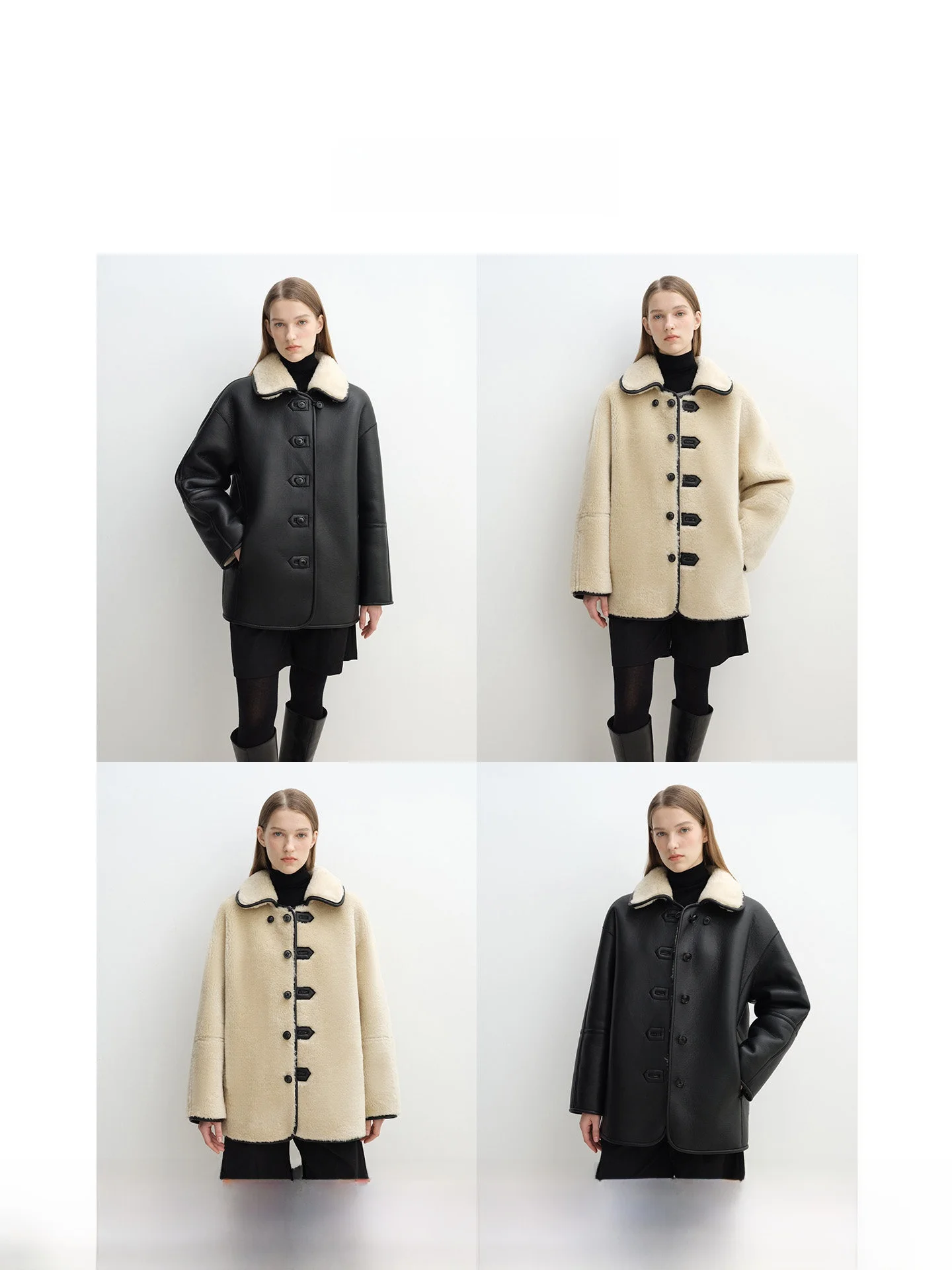 

LeTrans Double-Sided Wear Color Blo Woolen Collar Lamb Fur Leather Jaet Casual Sle Loose Fit Long Sve Winter Coat