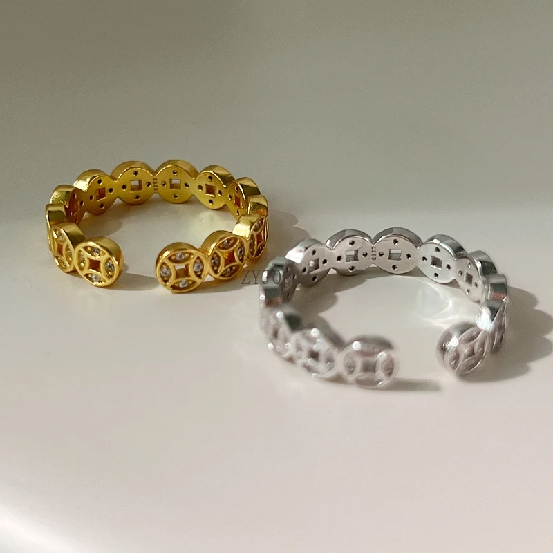 Светлое роскошное изысканное кольцо из стерлингового серебра с высоким смыслом, полое медное кольцо для монет, нишевое дизайнерское кольцо на указательный палец