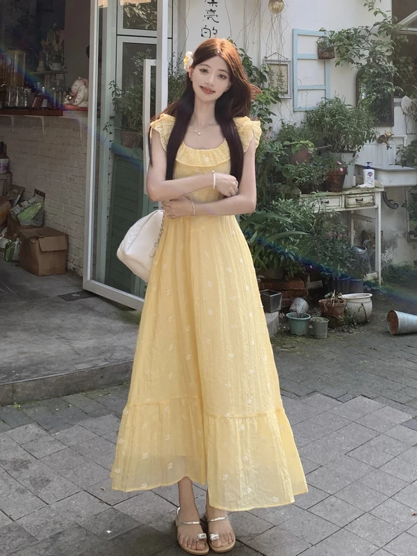 

Sweet Style plus Size Dress Square Collar Short Sleeve A-Line Long Dress Women's Clothing Summer Breathable Skin-Friendly