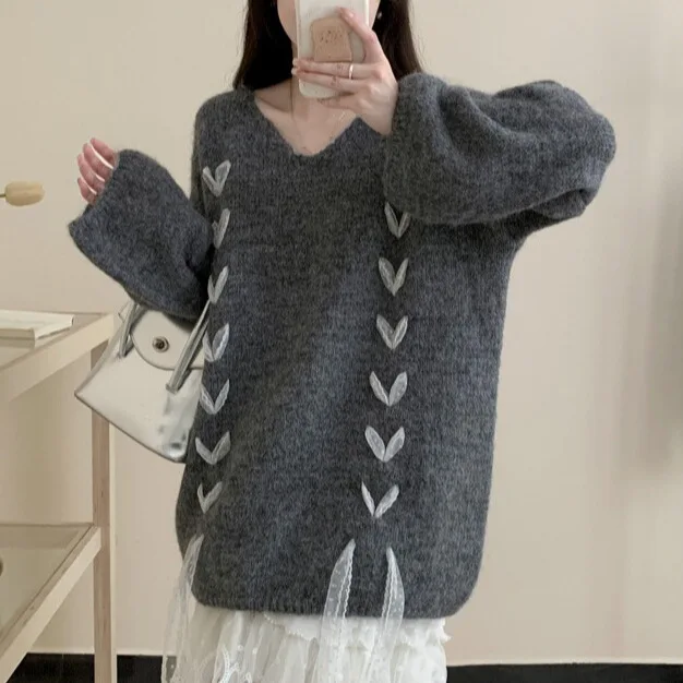 

Knitted Sweater 2025 Autumn Winter New Style Tie Loose Casual Inner Pullover Sweater for Women