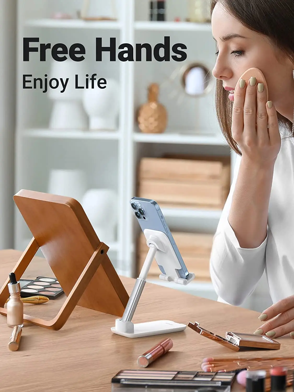 UGREEN Soporte para teléfono blanco Totalmente plegable y portátil Material ABS Mini soporte de escritorio Altura ajustable