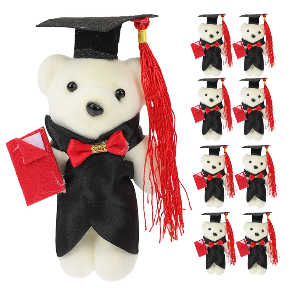 9 Pcs Graduation Season Dr Bear Plush Soft Fluffy Hairy Toy Ornament Delicate Stuffed Plastic Animals