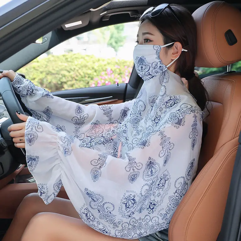 Summer sun protection shawl driving cycling UV protection long-sleeve sun protection neck protection mask and veil