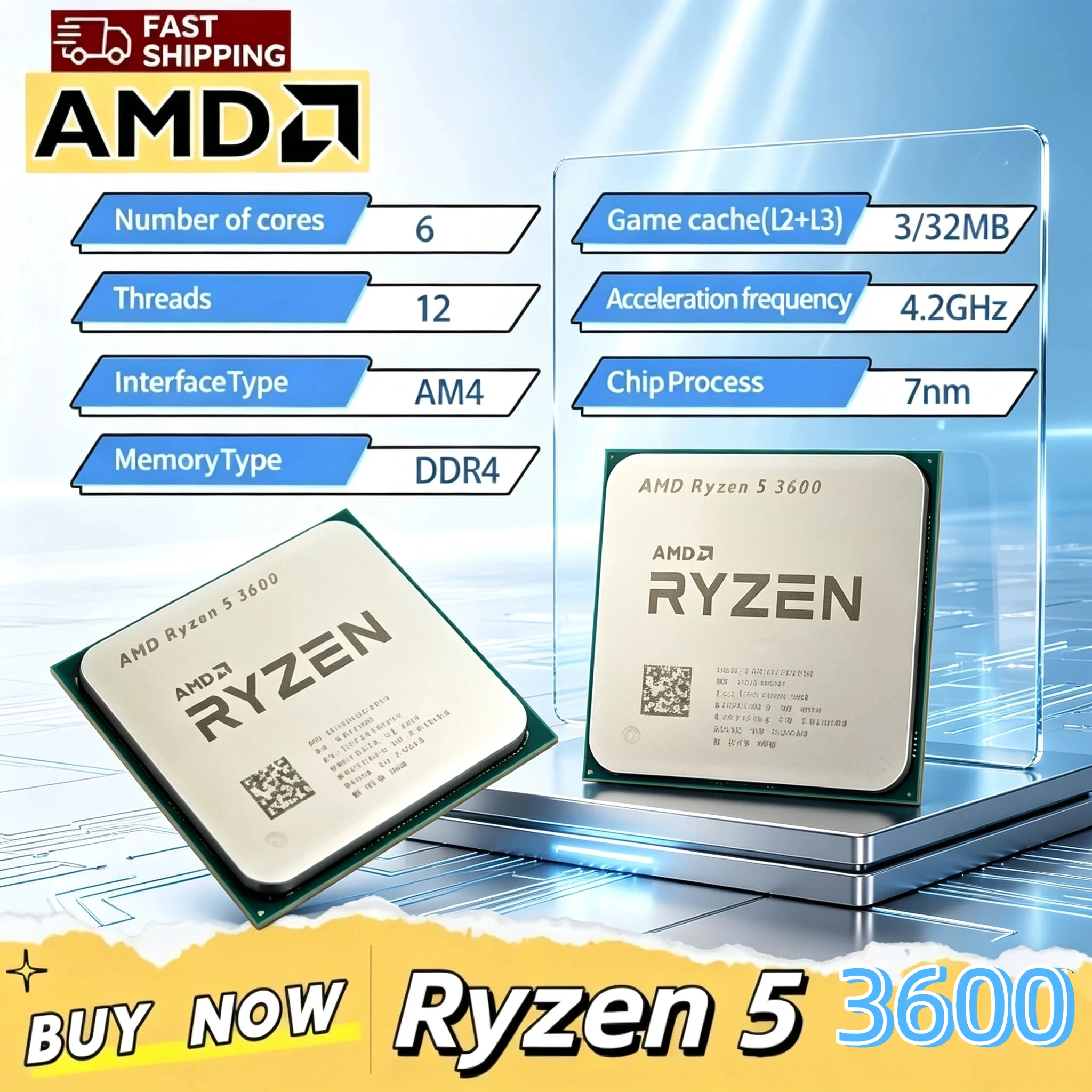 AMD Ryzen 5 3600 Processor 100-000000031 3.6GHz 6Core 12Thread 7NM 65W L3=32MB Socket AM4 Desktop Computer CPU Multi Task