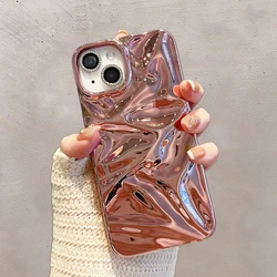 Electroplate Pink Wrinkle Wave Pattern Glossy Case For iPhone 17 Air 16 15 14 13 12 11 Pro Max Bright Back Cover