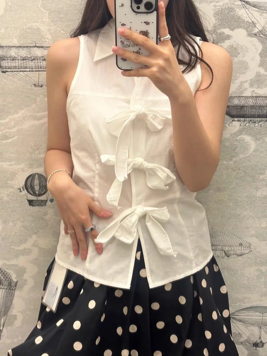 

Summer New Design Knot Decoration Svel irt Vest Smoothmood Commute Sle Slim Fit Cotton UV Protection Thin