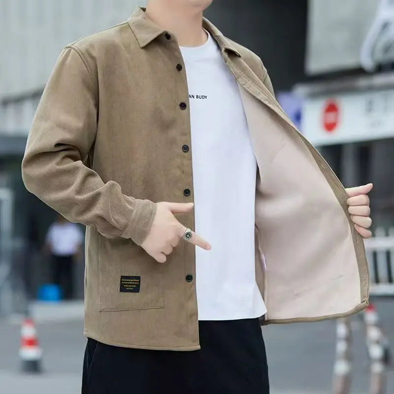 

Corduroy Long Sve Casual irt with ket for Men Loose Fit Autumn Winter Faion Classic Sle Button down Coat Jaet