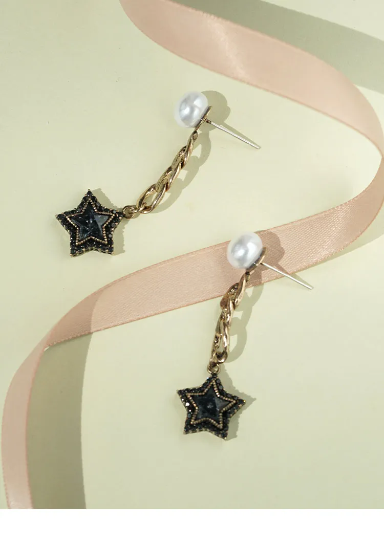 Pearl Earrings Black Aged Vintage Style Star Earrings For Women Vintage Drop Earrings Jewelry Gifts Elegant Simple