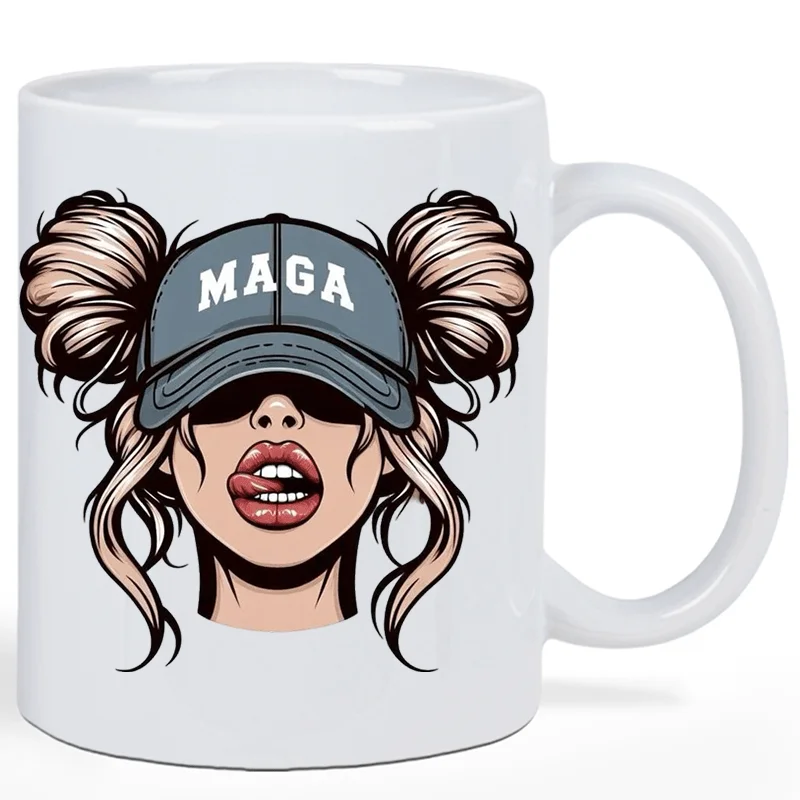 Ceramic Mug MAGA Cap Girl Illustration Bold Political Statement Gift for Coffee Lovers