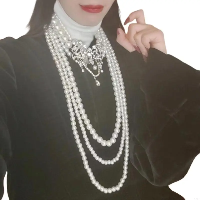

N2UE Stylish Imitation Pearls Layering Pendant Necklace Adjustable Clavicle Chain