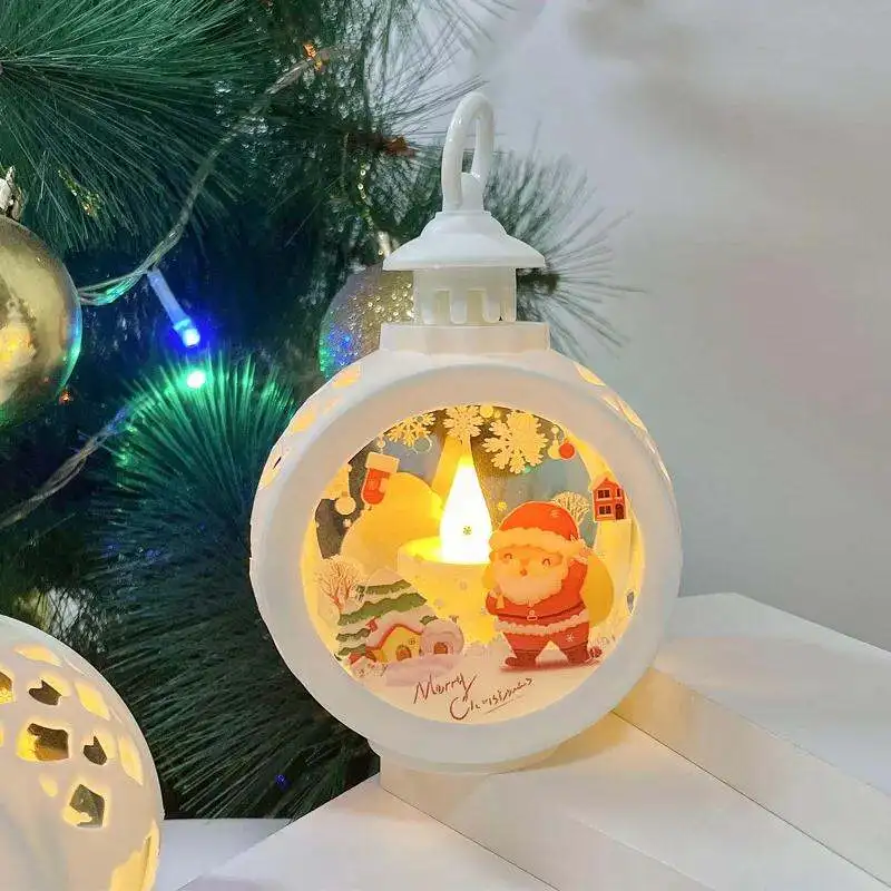 Décorations de Noël pour la maison, lanterne LED, bougie chauffe-plat, ci-après les ornements d'arbre de Noël, père Noël, wapiti, lampe, cadeau de nouvel an